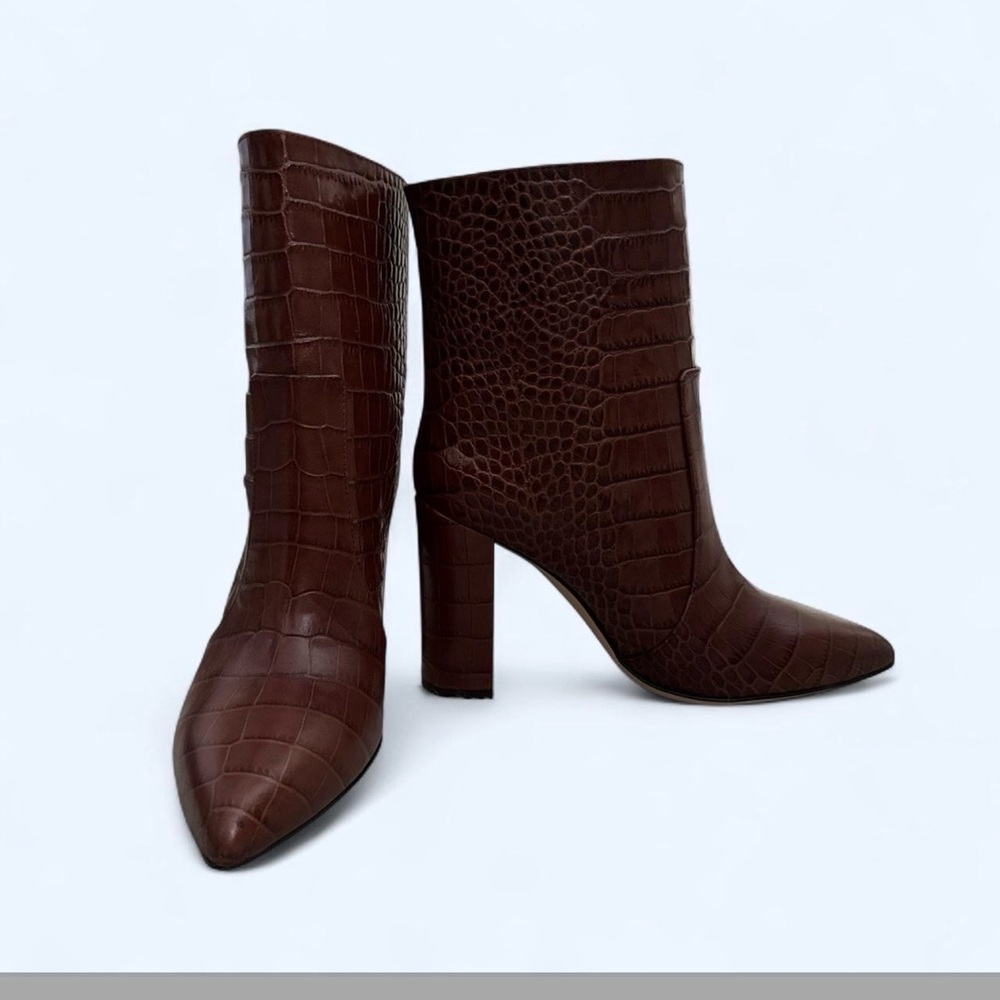 Paris Texas Brown Croc-Embossed Ankle Booties